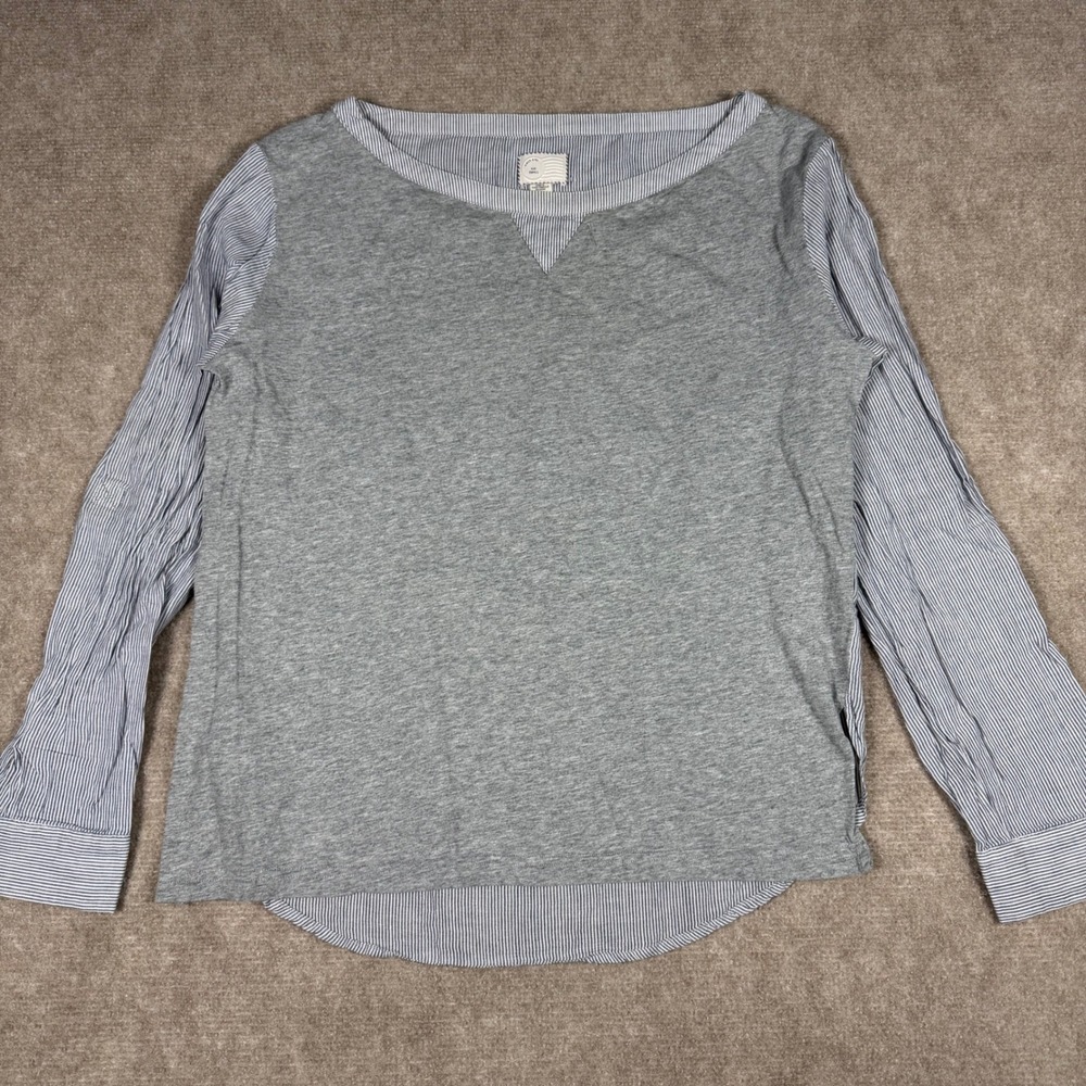 Anthropologie Postmark Women Size S Striped Boat Neck Shirt Long Sleeve Roll Tab